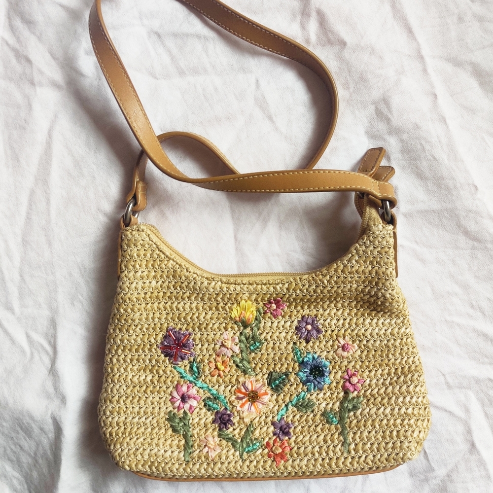 Cottagecore Floral Embroidered Straw Woven Grannycore Mini Bag